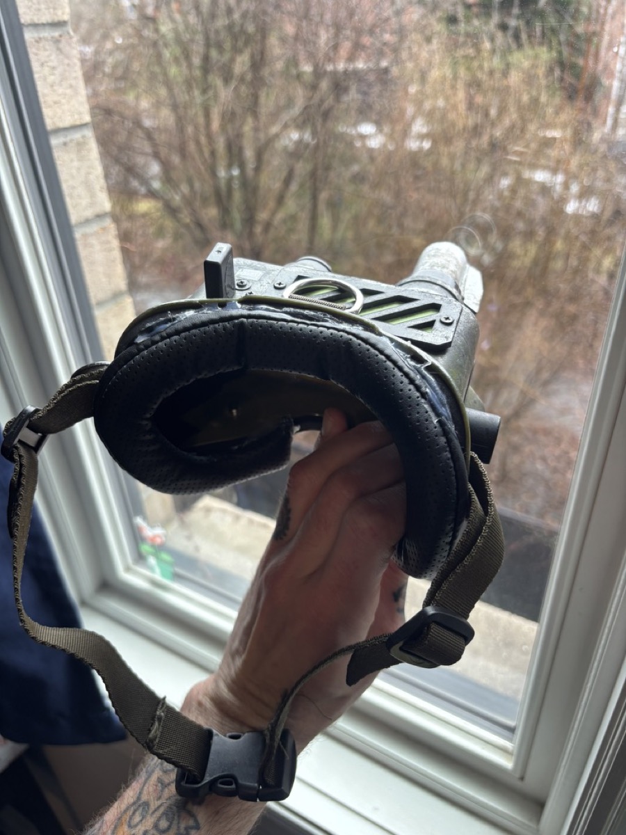 Weathered Ecto goggles viewed from the padded back