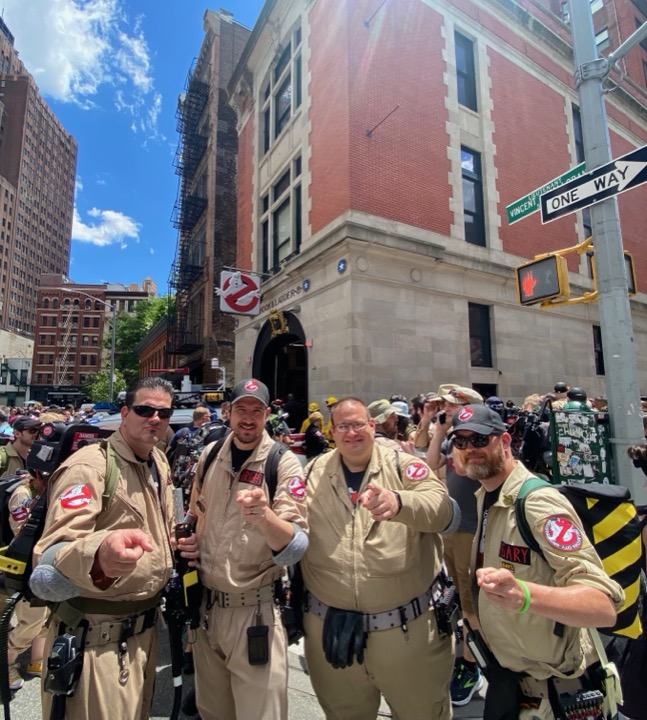 Ghostbusters fans gathered outside the Hook and Ladder 8 firehouse.